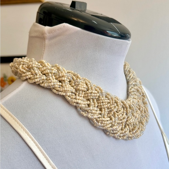 Vintage 90s Braided Beaded Glass Micro Bead Collar Boho Necklace - Picture 3 of 5